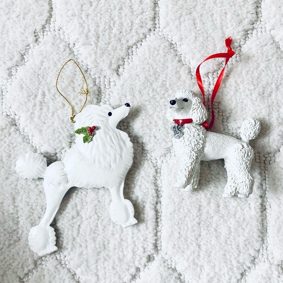 Adorable set of 2 white Poodle Doggy Christmas Ornaments - Picture 3 of 8